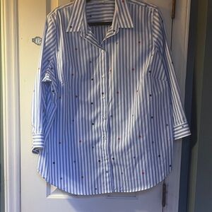 Coldwater Creek patriotic blue striped and embroidered star 18W button-down